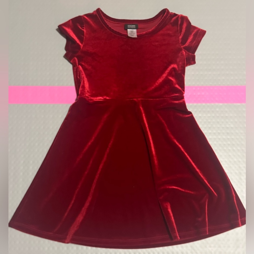 HOLIDAY EDITIONS RED Velour Dress Girls M 7-8 Short Sleeve